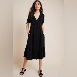 Maeve Anthropologie Button Up Black Eudora Midi Dress